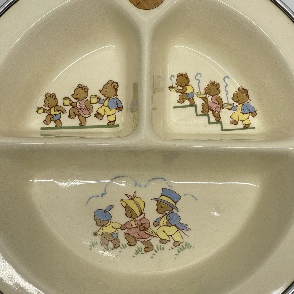 Vintage 1940s Excello Chromium Baby Food Warming Dish Divided Bakelite Handles